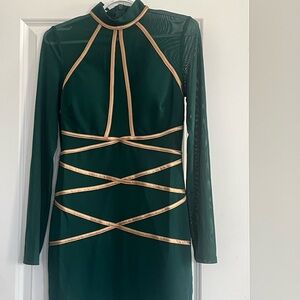 Fashion Nova Green Dress with Gold Accents